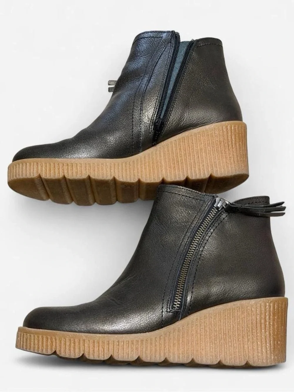 Yokono Spain | Dark Brown Leather |  Wedge Boots | Chunky Heel | Size 39